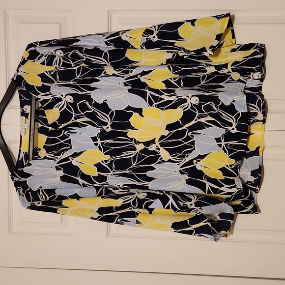 Chaus Tops - Chaus New York Sheer Fliwing Blouse Navy with Floral Print - XL